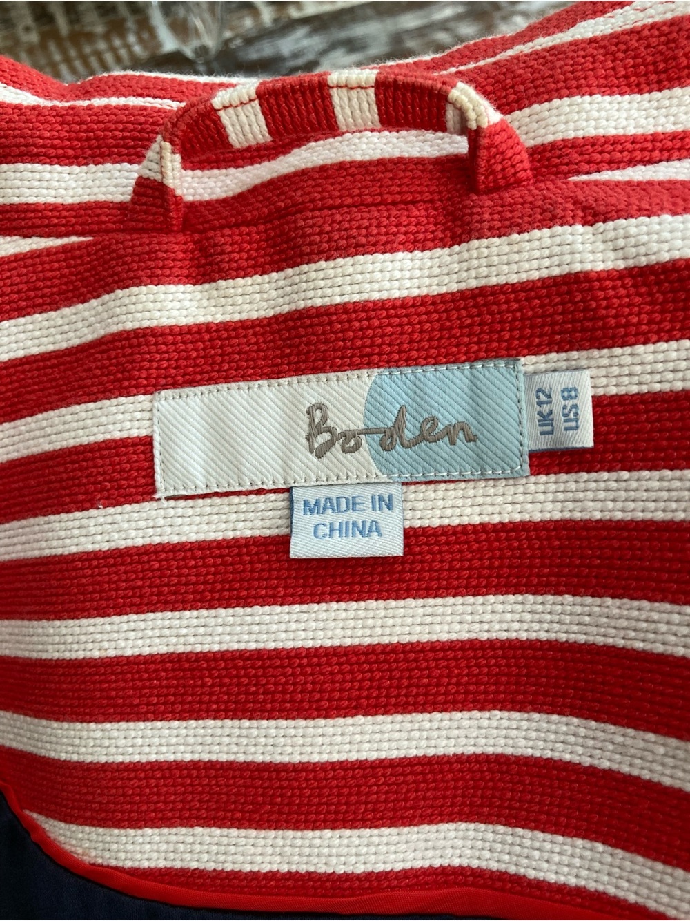 Boden Red and White Striped Pea Coat NWOT - Picture 4 of 8